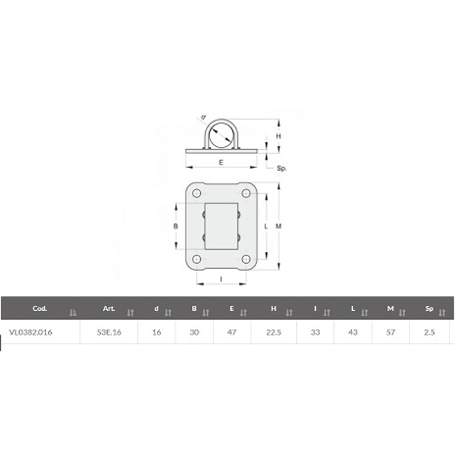 Vendita online Cavallotto per catenaccio Ø 16 mm. con flange larghe art.50ES.16